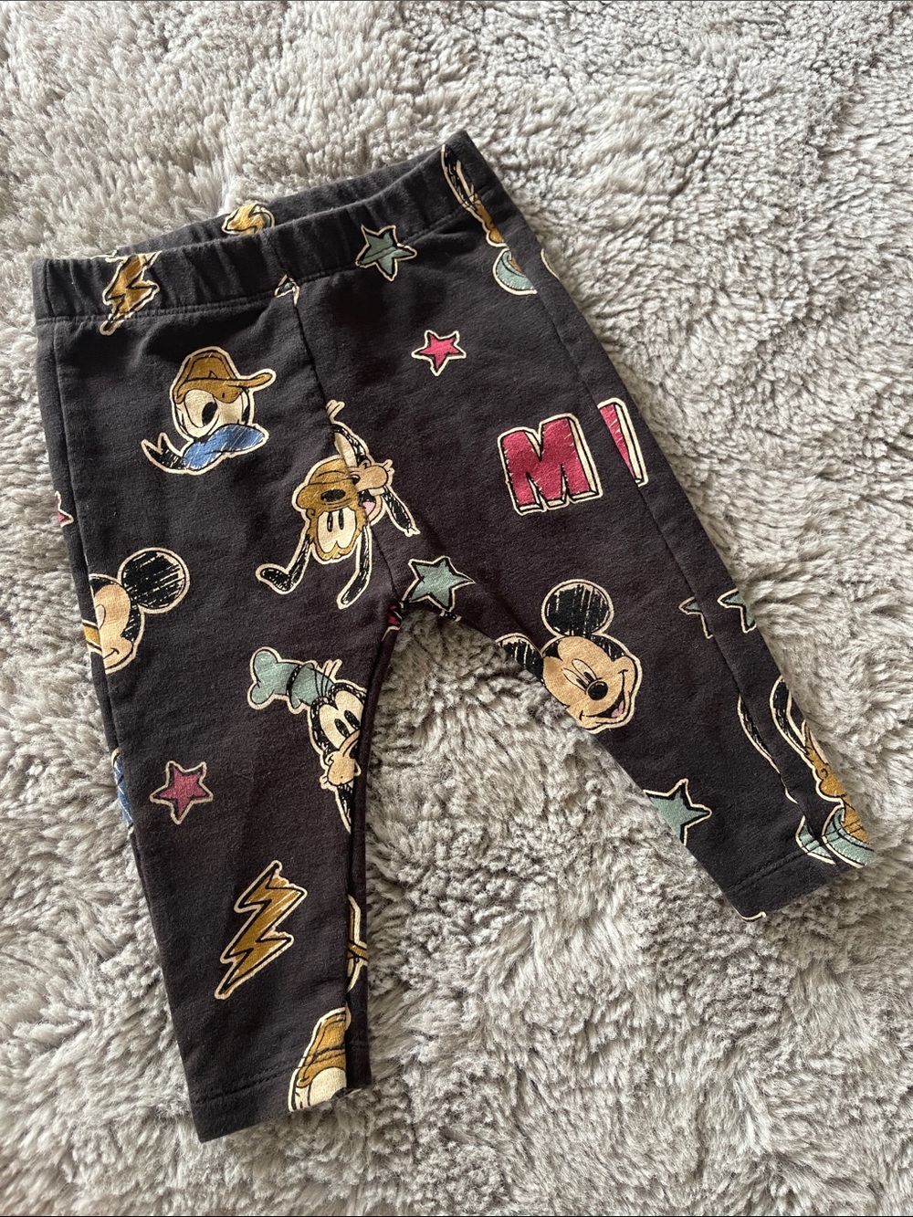ZARA Disney Black Mickey Mouse Print Baby Leggings Sz 6/9M Pants